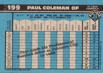 Paul Coleman  baseball card collectible - Main Image 2