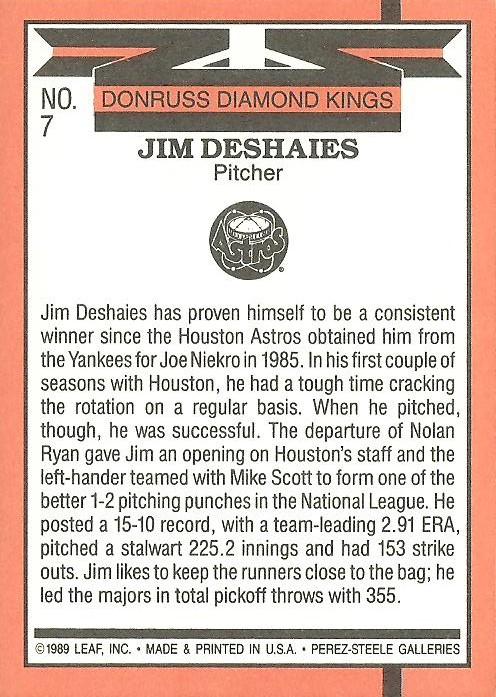 Jim Deshaies  baseball card collectible - Main Image 2