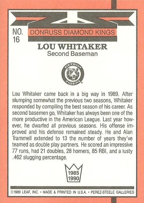 Lou Whitaker  baseball card collectible - Main Image 2