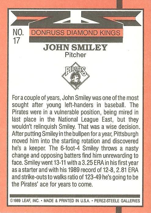 John Smiley  baseball card collectible - Main Image 2