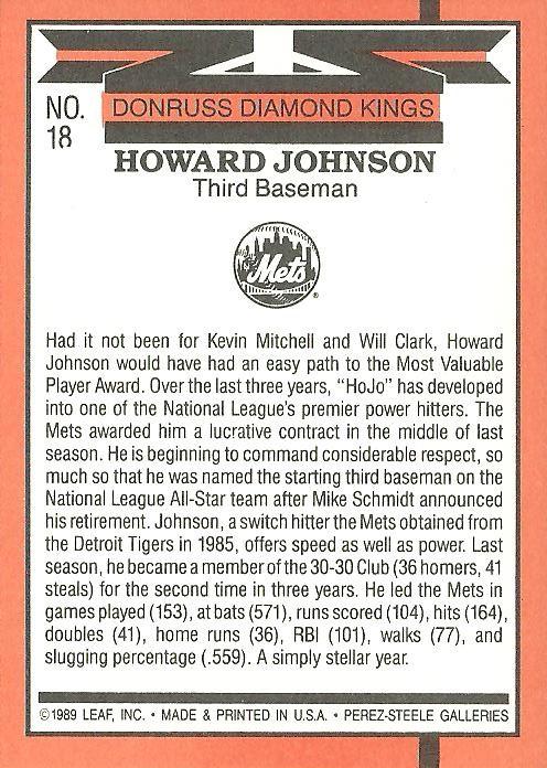 Howard Johnson  baseball card collectible - Main Image 2