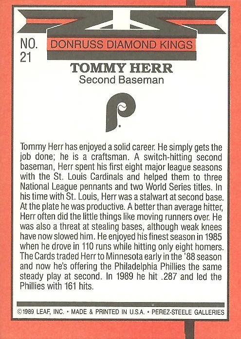 Tommy Herr  baseball card collectible - Main Image 2
