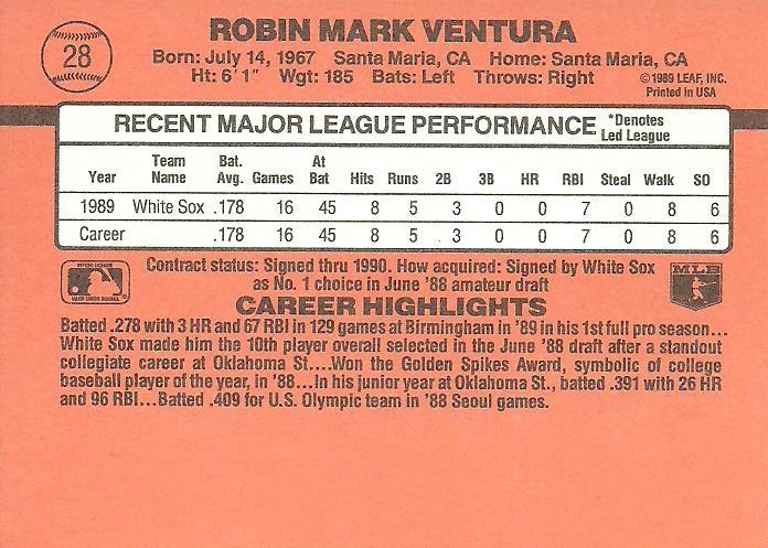 Robin Ventura  baseball card collectible - Main Image 2
