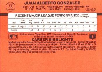 Juan Gonzalez  baseball card collectible - Main Image 2