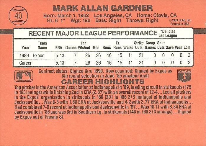 Mark Gardner  baseball card collectible - Main Image 2
