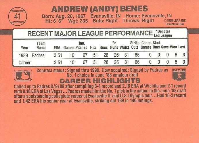 Andy Benes  baseball card collectible - Main Image 2