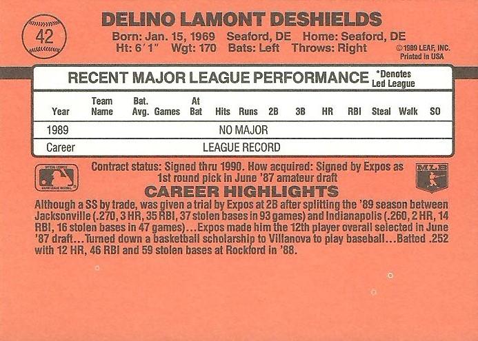 Delino DeShields  baseball card collectible - Main Image 2