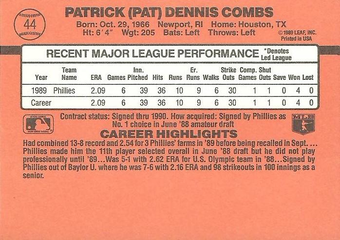 Pat Combs  baseball card collectible - Main Image 2