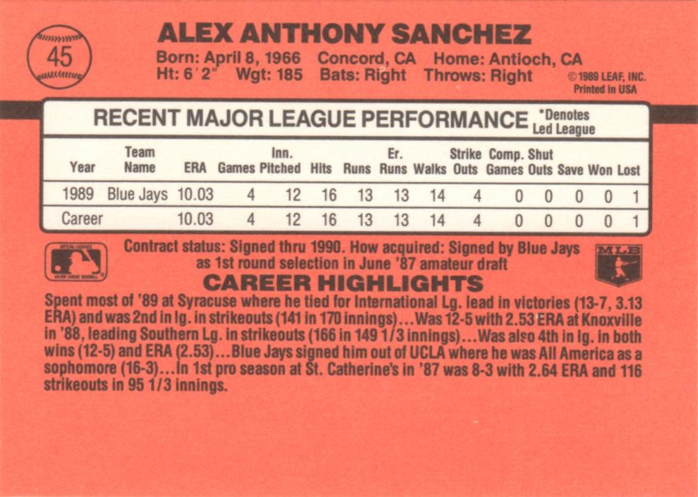 Alex Sanchez  baseball card collectible - Main Image 2