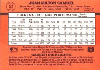 Juan Samuel  baseball card collectible - Main Image 2