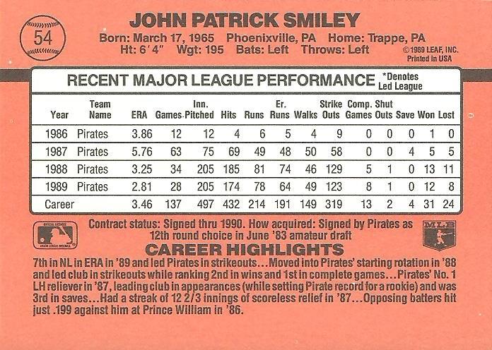 John Smiley  baseball card collectible - Main Image 2