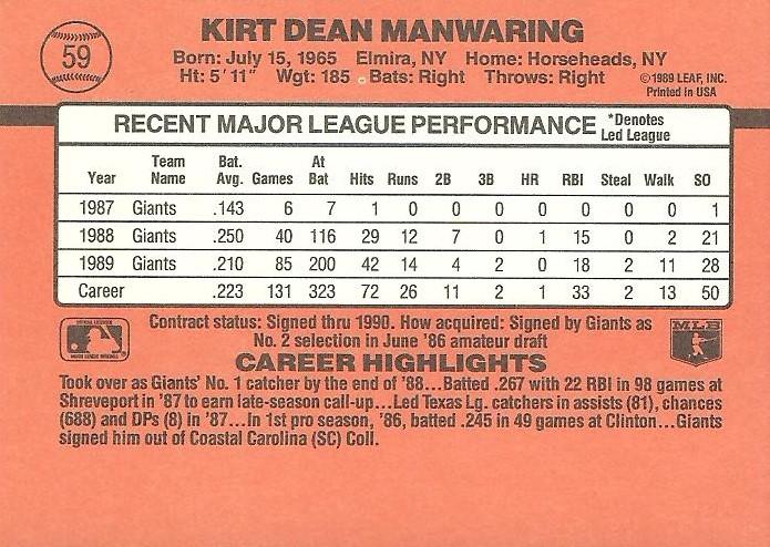 Kirt Manwaring  baseball card collectible - Main Image 2