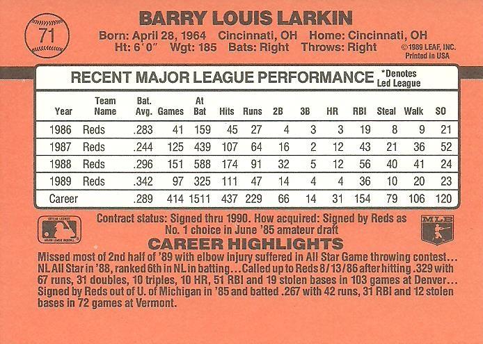 Barry Larkin  baseball card collectible - Main Image 2
