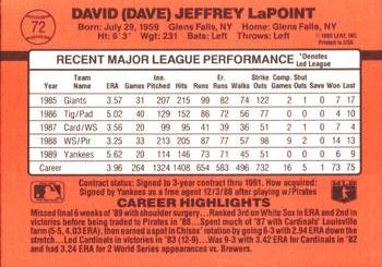 Dave LaPoint  baseball card collectible - Main Image 2