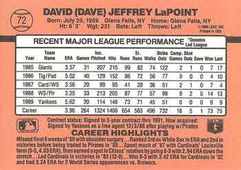 Dave LaPoint  baseball card collectible - Main Image 2