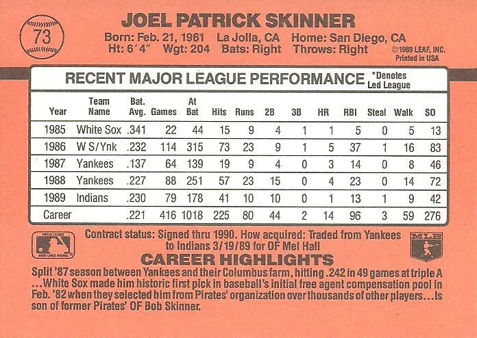 Joel Skinner  baseball card collectible - Main Image 2
