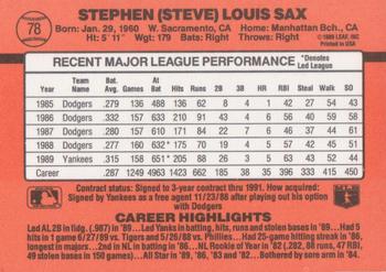 Steve Sax  baseball card collectible - Main Image 2