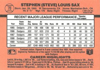 Steve Sax  baseball card collectible - Main Image 2
