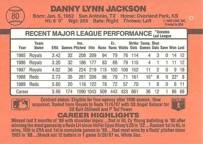 Danny Jackson  baseball card collectible - Main Image 2