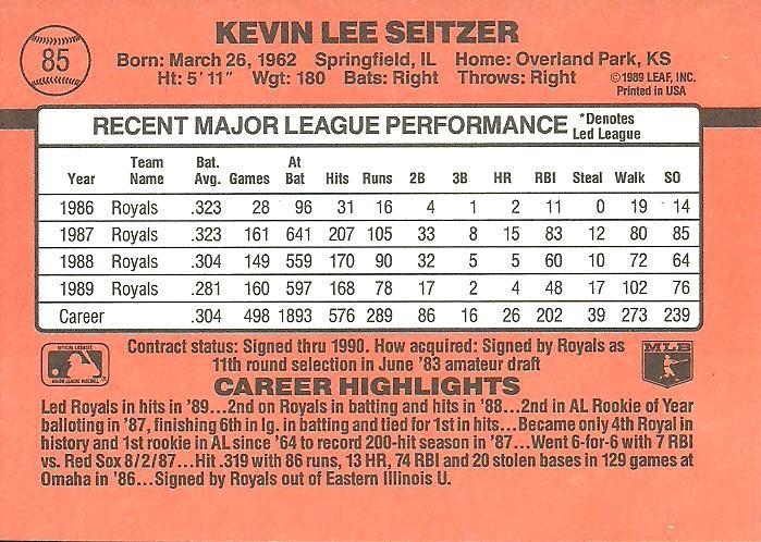 Kevin Seitzer  baseball card collectible - Main Image 2
