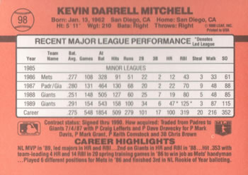 Kevin Mitchell  baseball card collectible - Main Image 2