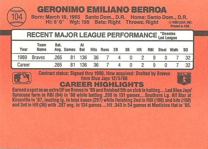 Geronimo Berroa  baseball card collectible - Main Image 2
