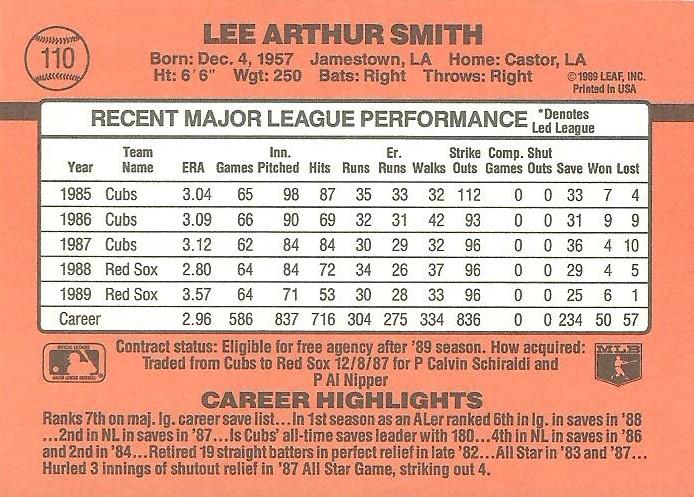 Lee Smith  baseball card collectible - Main Image 2