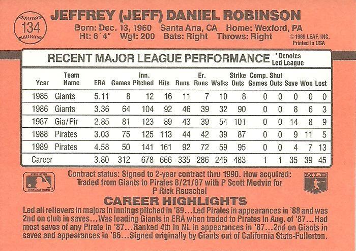Jeff Robinson  baseball card collectible - Main Image 2
