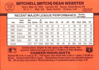 Mitch Webster  baseball card collectible - Main Image 2