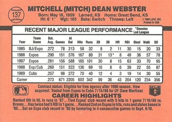 Mitch Webster  baseball card collectible - Main Image 2