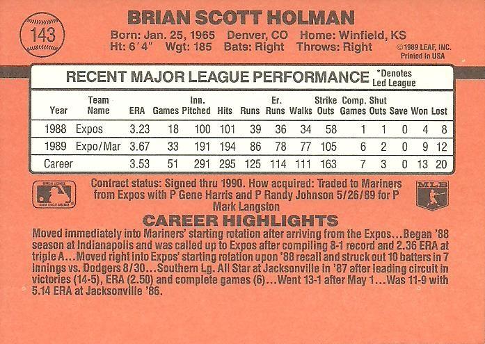 Brian Holman  baseball card collectible - Main Image 2