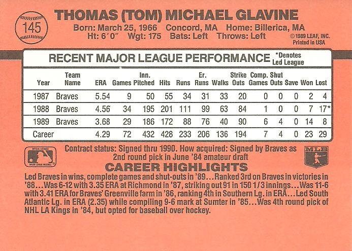 Tom Glavine  baseball card collectible - Main Image 2