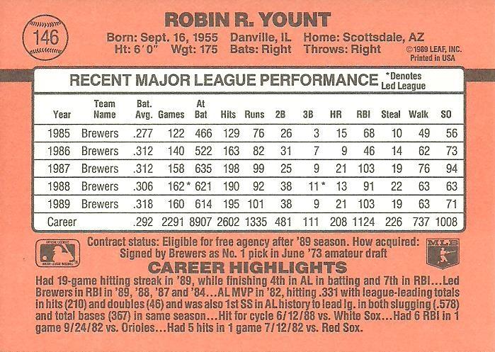 Robin Yount  baseball card collectible - Main Image 2