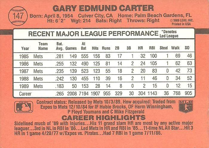 Gary Carter  baseball card collectible - Main Image 2