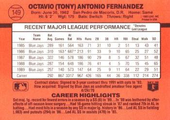 Tony Fernandez  baseball card collectible - Main Image 2