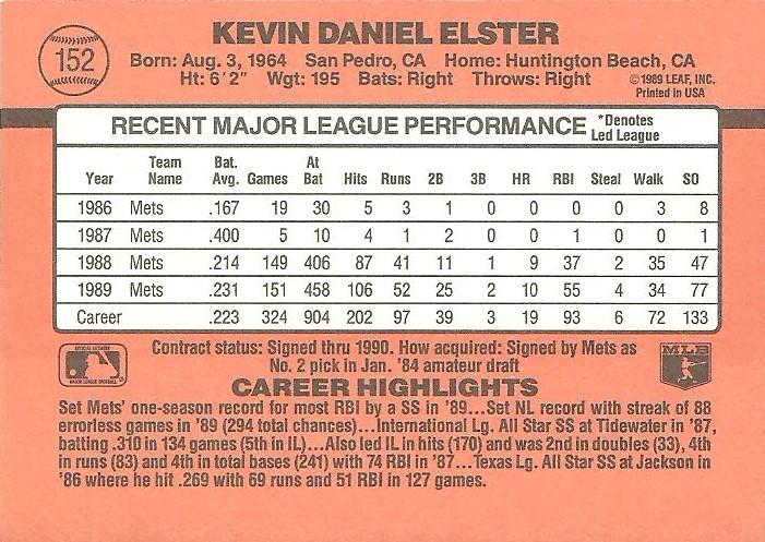 Kevin Elster  baseball card collectible - Main Image 2