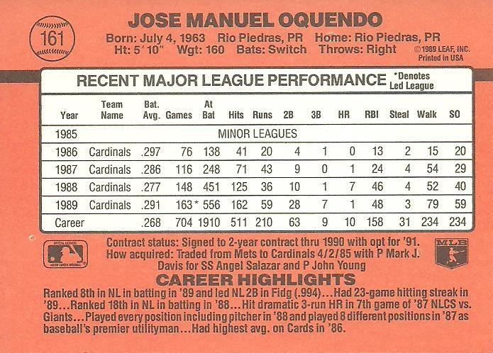 Jose Oquendo  baseball card collectible - Main Image 2