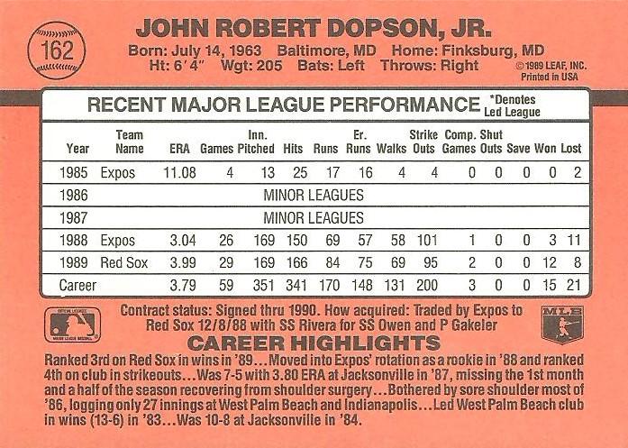 John Dopson  baseball card collectible - Main Image 2