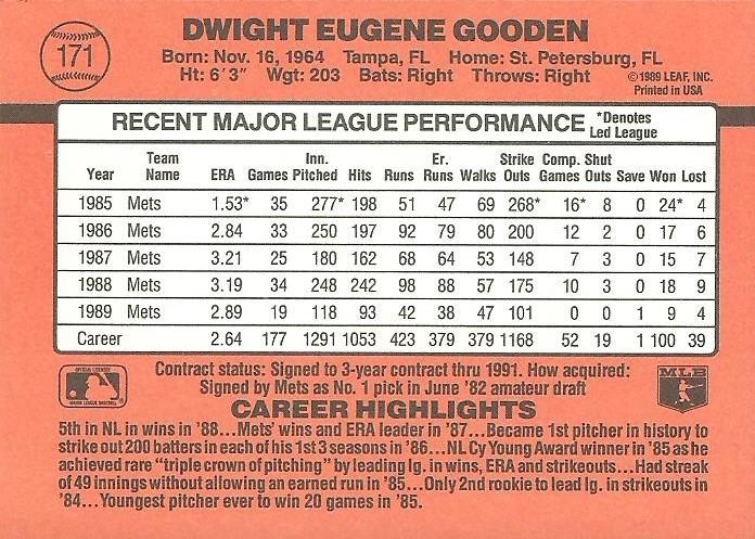Dwight Gooden  baseball card collectible - Main Image 2