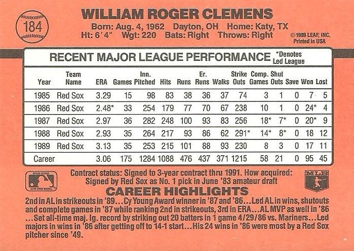 Roger Clemens  baseball card collectible - Main Image 2