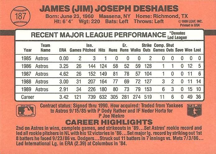 Jim Deshaies  baseball card collectible - Main Image 2