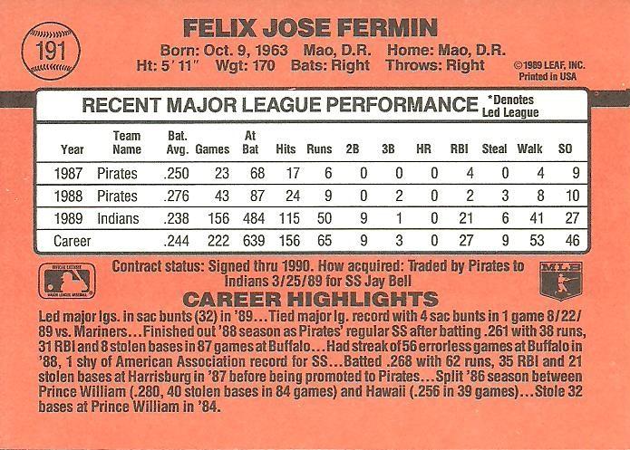 Felix Fermin  baseball card collectible - Main Image 2