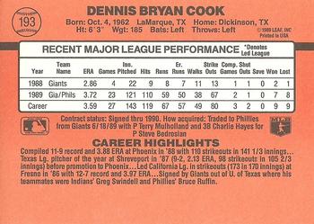 Dennis Cook  baseball card collectible - Main Image 2