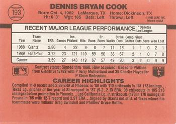 Dennis Cook  baseball card collectible - Main Image 2