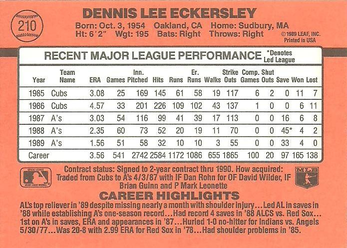 Dennis Eckersley  baseball card collectible - Main Image 2
