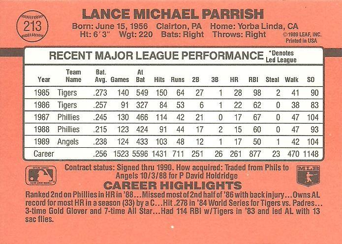 Lance Parrish  baseball card collectible - Main Image 2