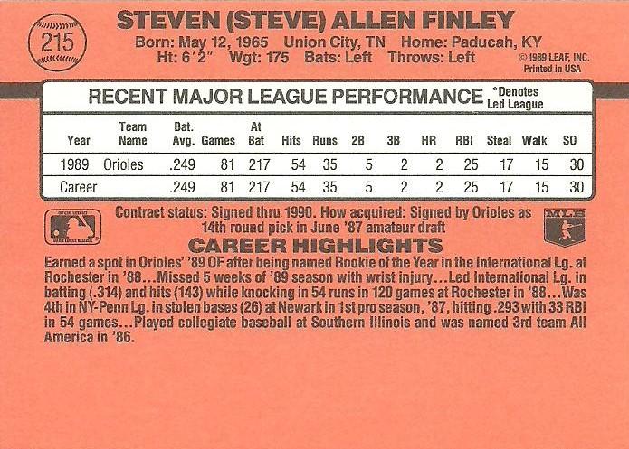 Steve Finley  baseball card collectible - Main Image 2