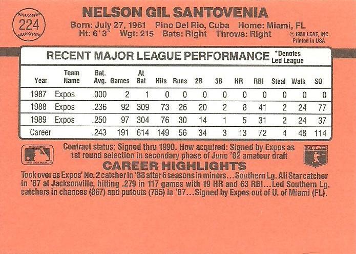 Nelson Santovenia  baseball card collectible - Main Image 2