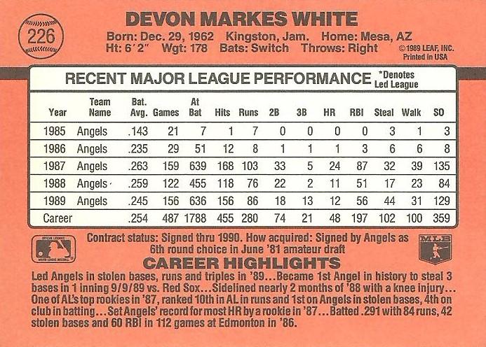 Devon White  baseball card collectible - Main Image 2