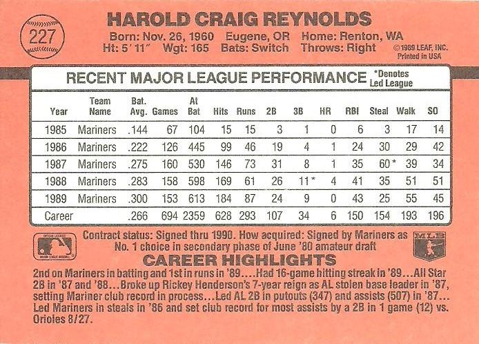 Harold Reynolds  baseball card collectible - Main Image 2